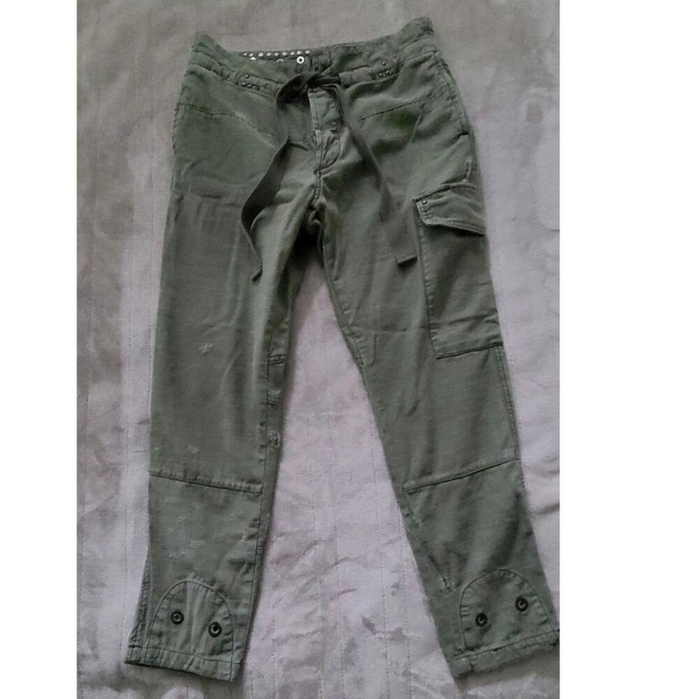 Free People Olive Green Cargo Pants Studded Waist Distressed Utility Boho Size 0